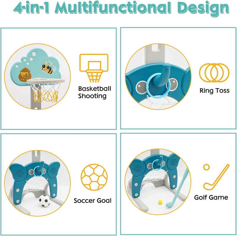Kinder Basketballständer Höhenverstellbar|4 in 1 Höhenverstellbarer Basketballständer,Fussballtor Ri