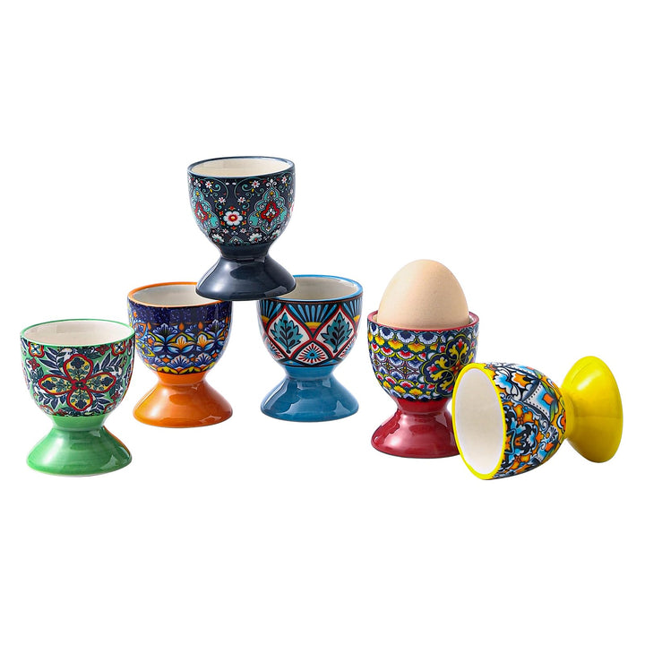 HENXFEN LEAD Eierbecher Porzellan, 6 Stück Bunte Eierhalter für weich und hart gekochte Eier, Bohemi