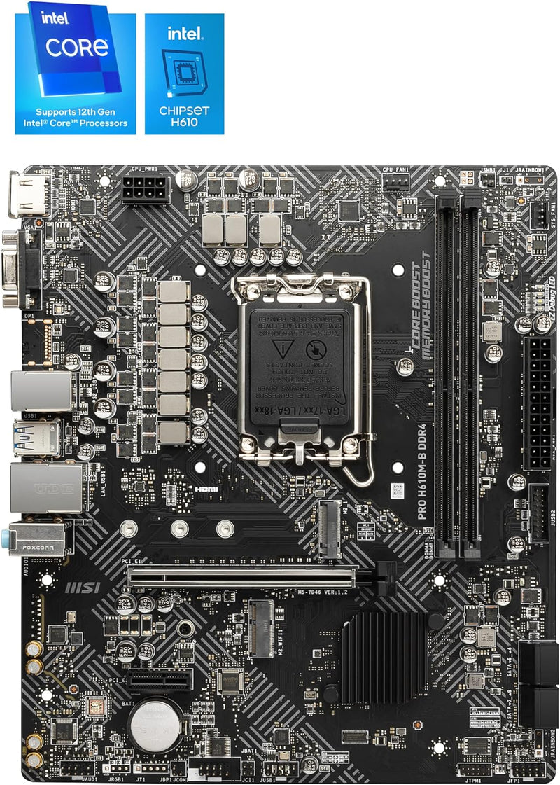 MSI PRO H610M-B DDR4 Mainboard, Micro-ATX - unterstützt Intel Core Prozessoren 12. Generation, LGA 1