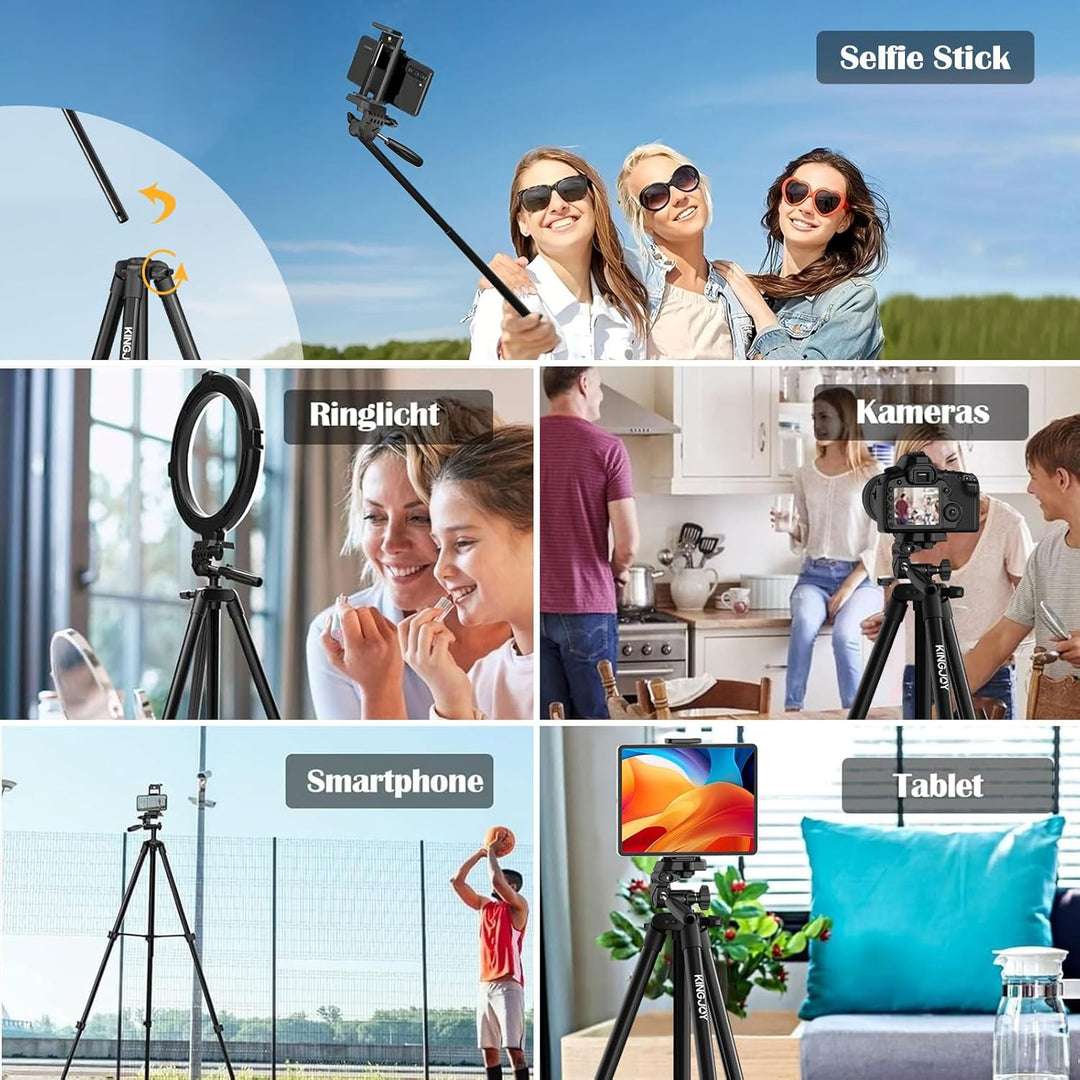 KINGJOY Handy Kamera Stativ 60" Leichtes Smartphone Stativ mit Fernauslöser, 360°Drehung Tragbar Tri