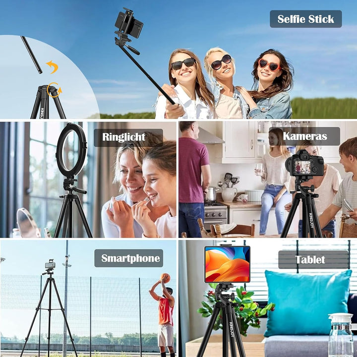 KINGJOY Handy Kamera Stativ 60" Leichtes Smartphone Stativ mit Fernauslöser, 360°Drehung Tragbar Tri