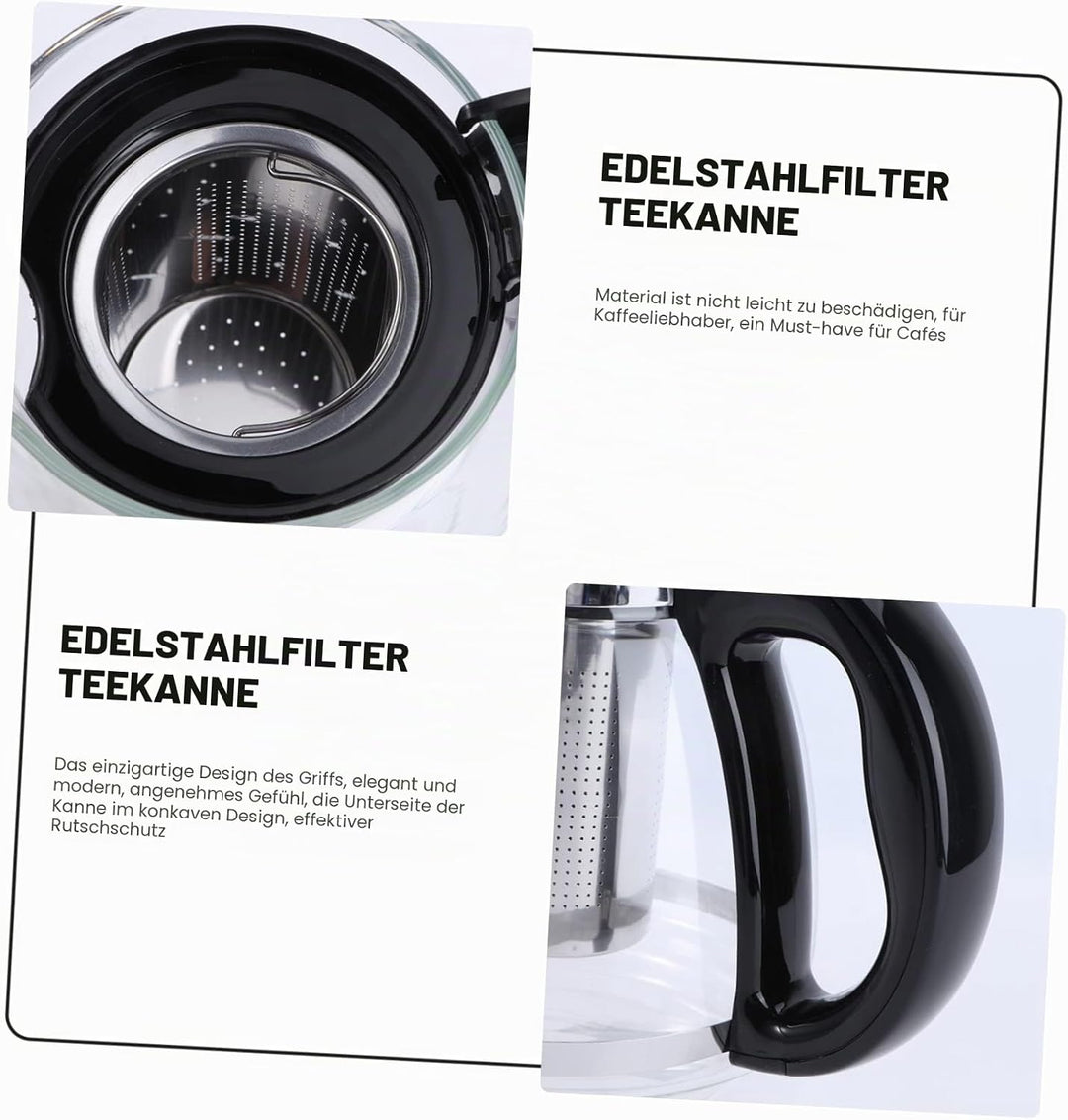 OUNONA Glas-Teekanne, Edelstahl-Filtergriff, hitzebeständig, 1500 ml, Schwarz