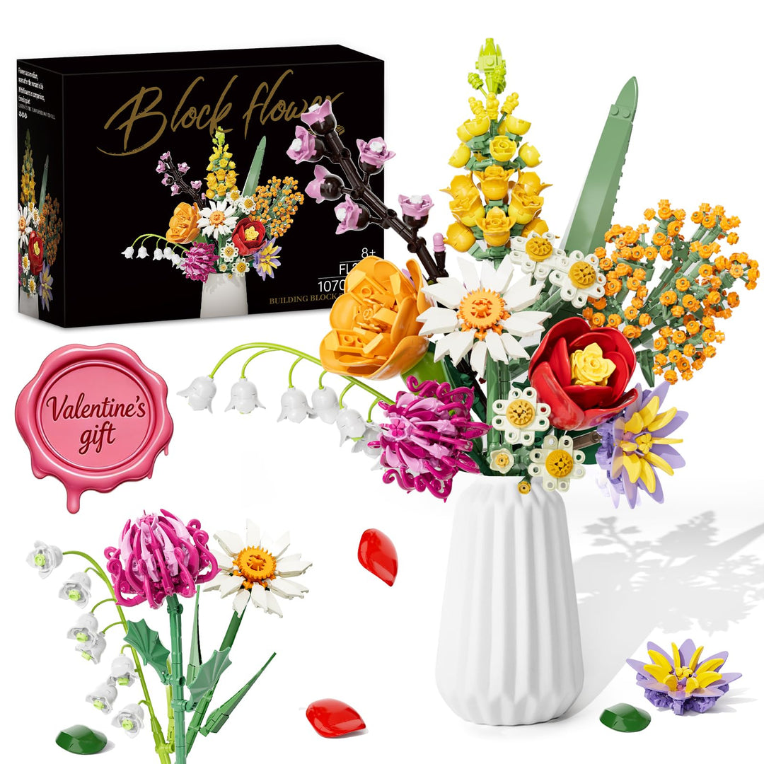 Blumenstrauss Bausatz, 1070 Stück Blumen Bauspielzeugset 10 Künstliche Blumen für Flowers, Botanical