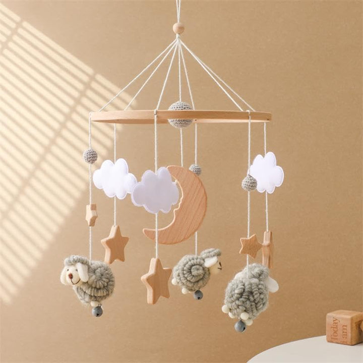 Herfair Mobile Baby Bettglocke mit Sterne Mond Schafe Hölz Mädchen Hängende Mobile Windspiel für Bab