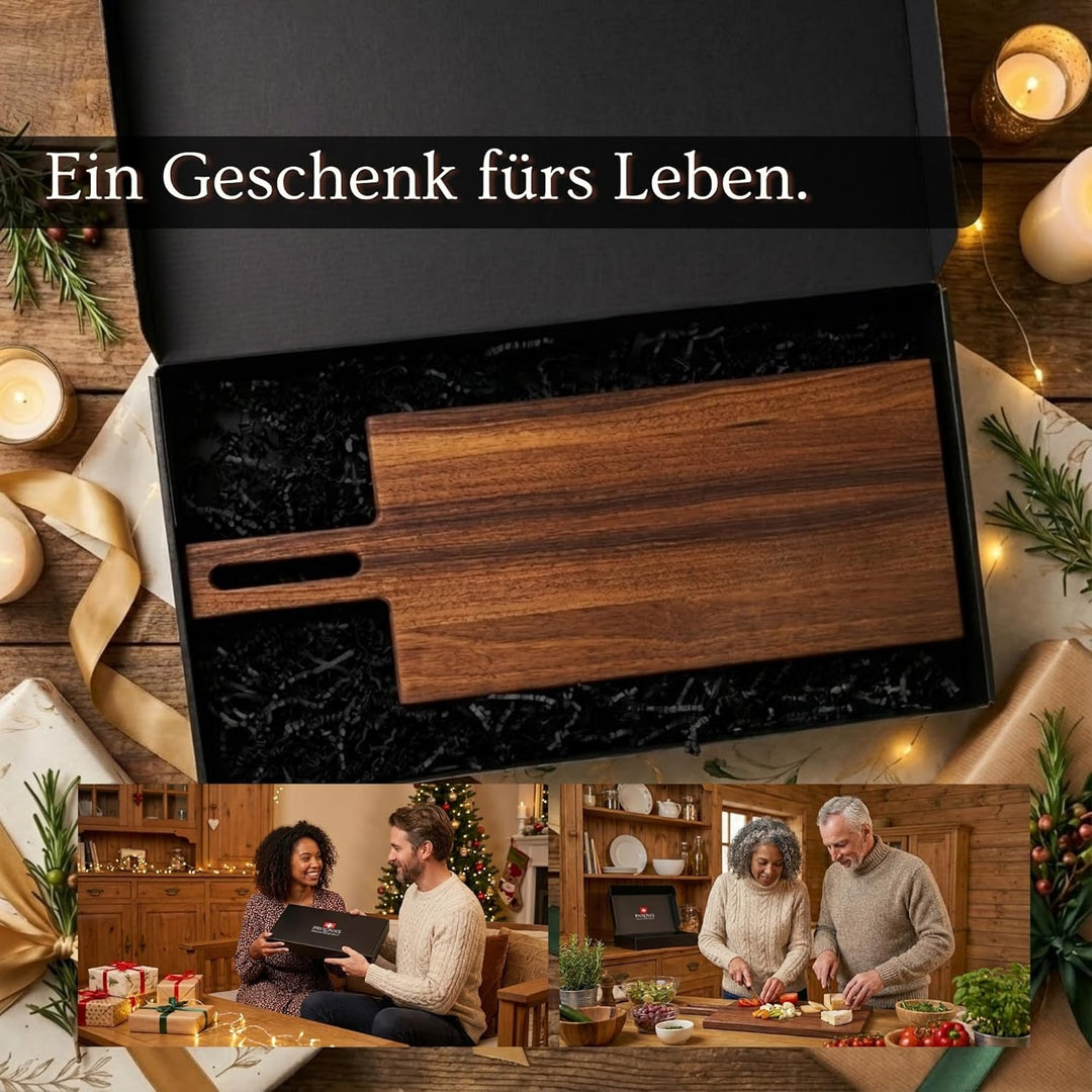 PAVLOVA’S Schweizer Nussbaum Servierbrett 49 × 18 cm – Massiver Nussbaum mit Griff und Aufhängeloch