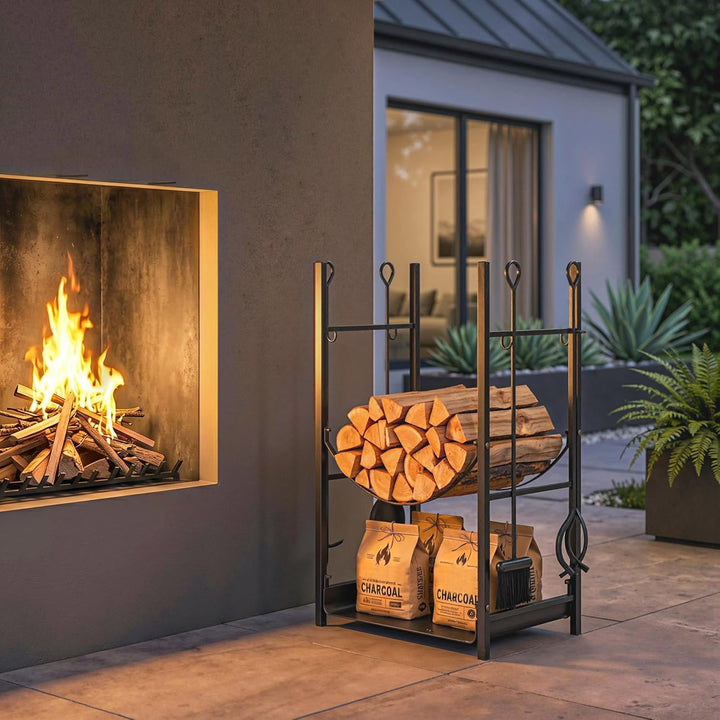 Outsunny 2-Etagen-Kaminholzhalter aus Metall für den Innen- und Aussenbereich, Kaminholzhalter für d
