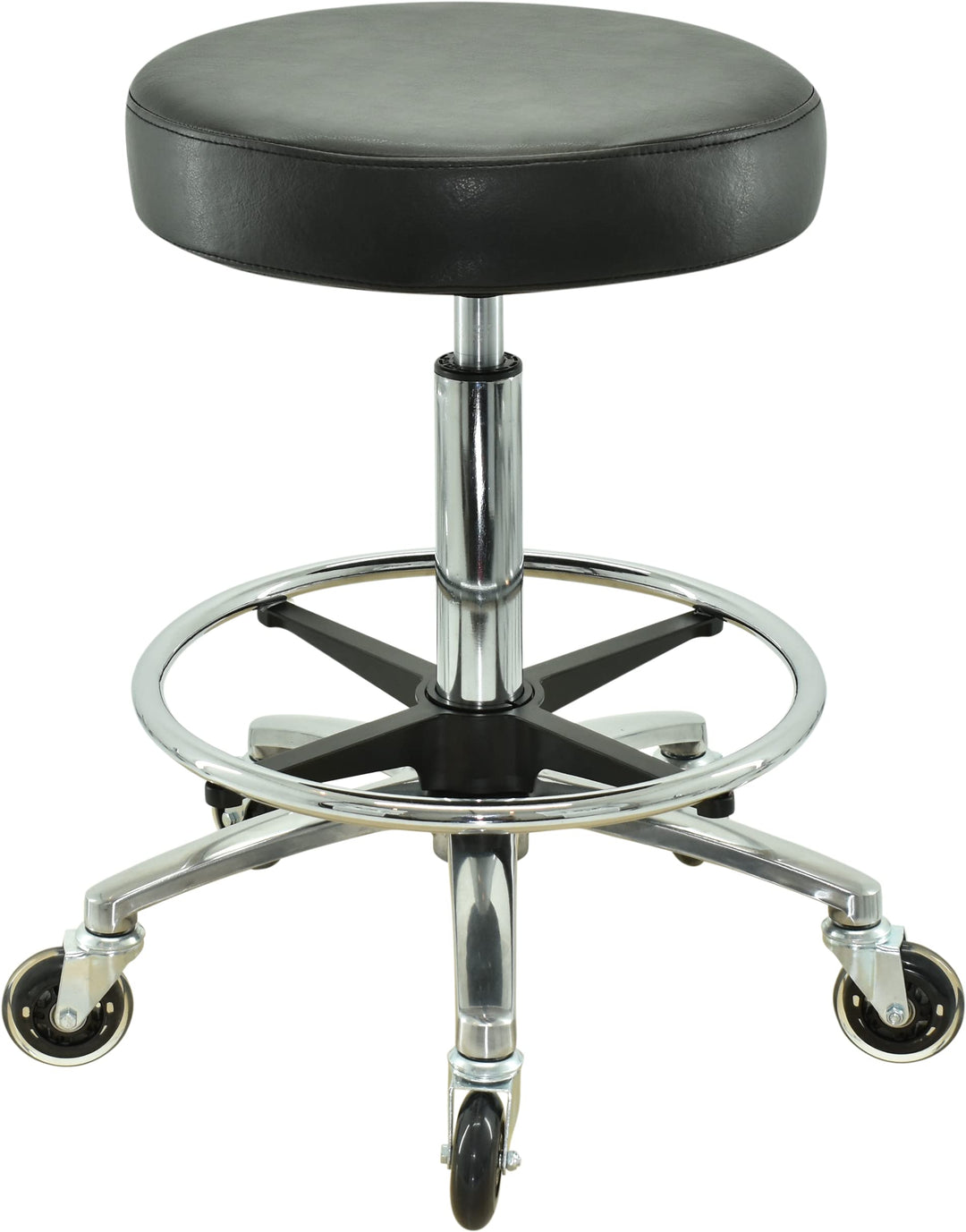 Premium Rollhocker mit Fussring - Höhenverstellbar von 55-75 cm - Rundsitz Drehhocker Arbeitshocker