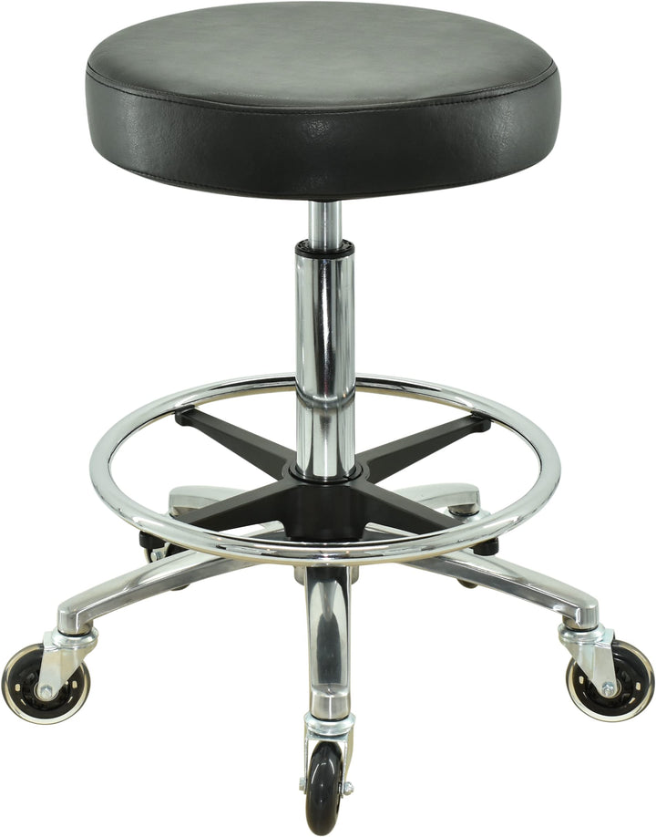 Premium Rollhocker mit Fussring - Höhenverstellbar von 55-75 cm - Rundsitz Drehhocker Arbeitshocker