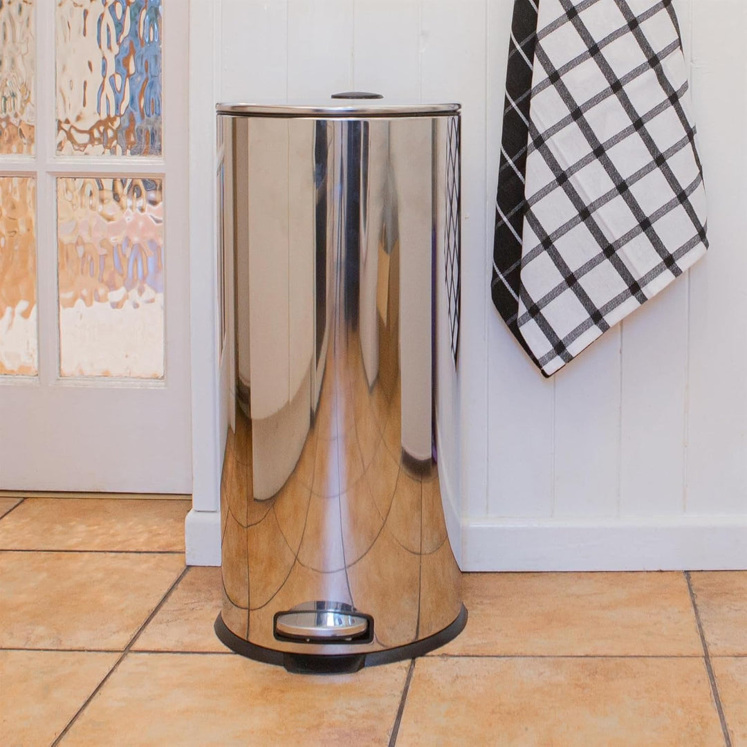 Harbour Housewares 30L Edelstahl Treteimer Chrome Küchenmülleimer, Chrome