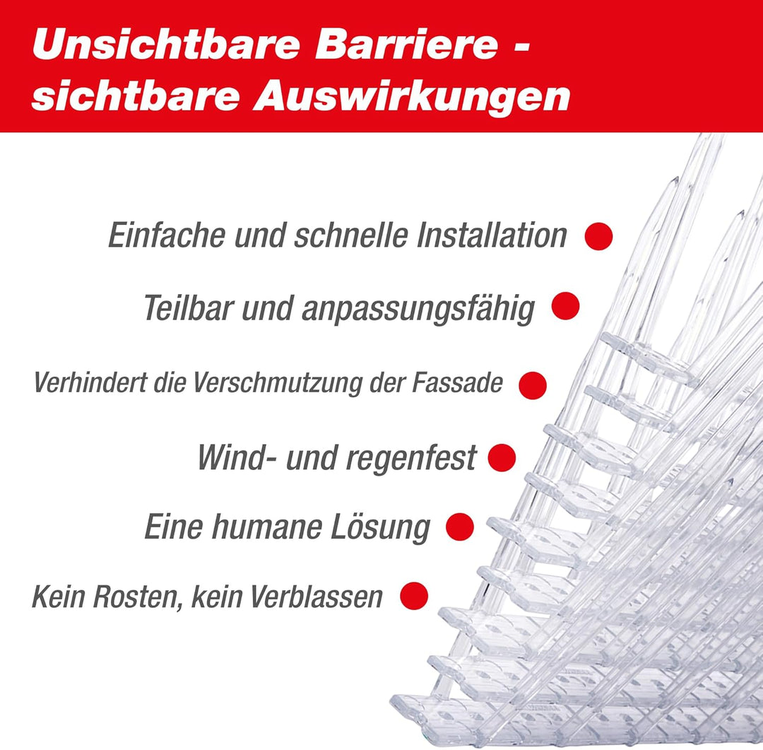 SWISSINNO Taubenabwehr-Spikes, Kunststoff, 300 cm inklusiv Silikontube, Gebrauchsfertig, Taubenabweh