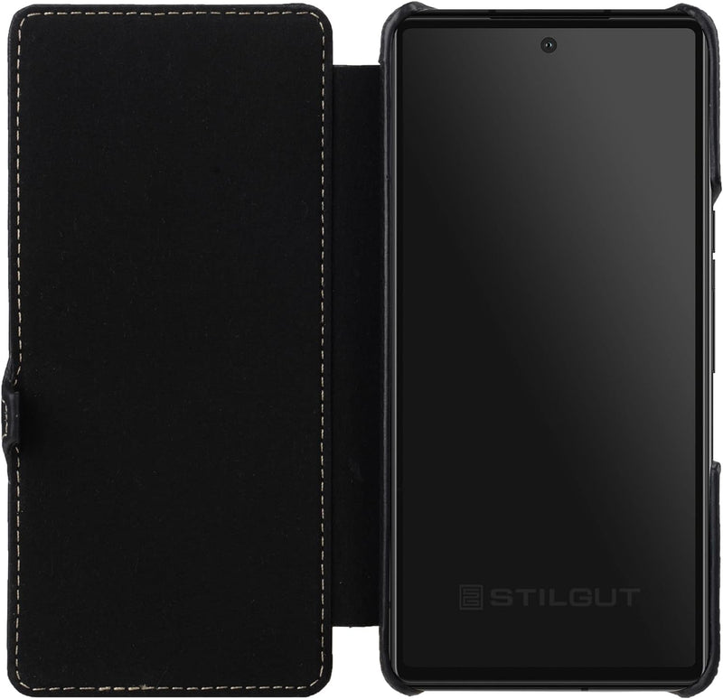 STILGUT Book Case kompatibel mit Google Pixel 7 Hülle aus Leder mit Clip-Verschluss, Lederhülle, Kla