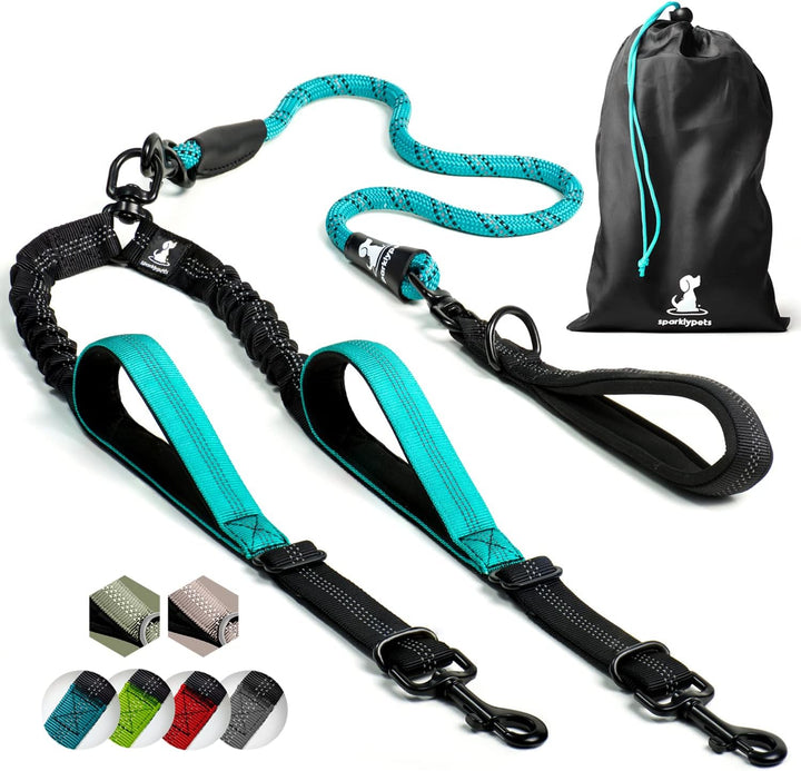 Hundeleine für 2 Hunde mit Bungee Verlängerung für Grosse und Mittelgrosse Hunde mit Ruckdämpfer | R
