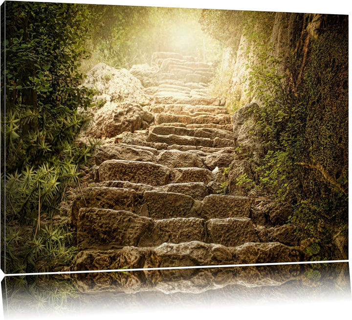 Schöne alte Steintreppe Format: 100x70 auf Leinwand, XXL riesige Bilder fertig gerahmt mit Keilrahme