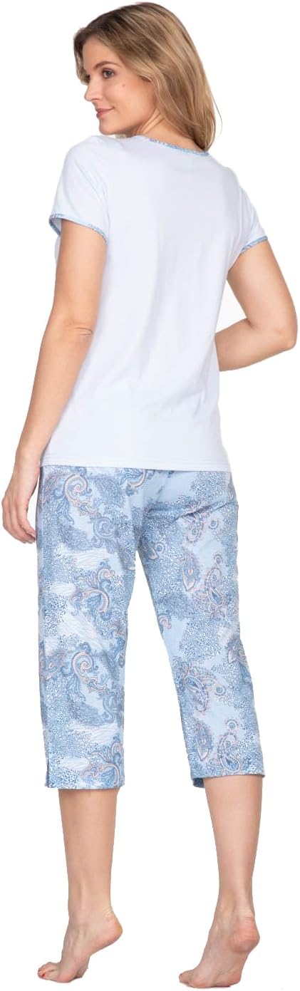 e.Femme® Damen Schlafanzug Nicole II 945, 50% Baumwolle und 50% Modal 36 Blau/Druck, 36 Blau/Druck