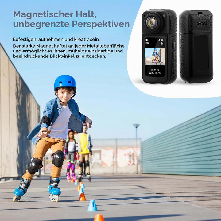 WiFi Action Cam 2.7K 1080P, 180° Drehbares 1,47-Zoll Display &amp; APP-Steuerung, Sportkamera, Motorrad