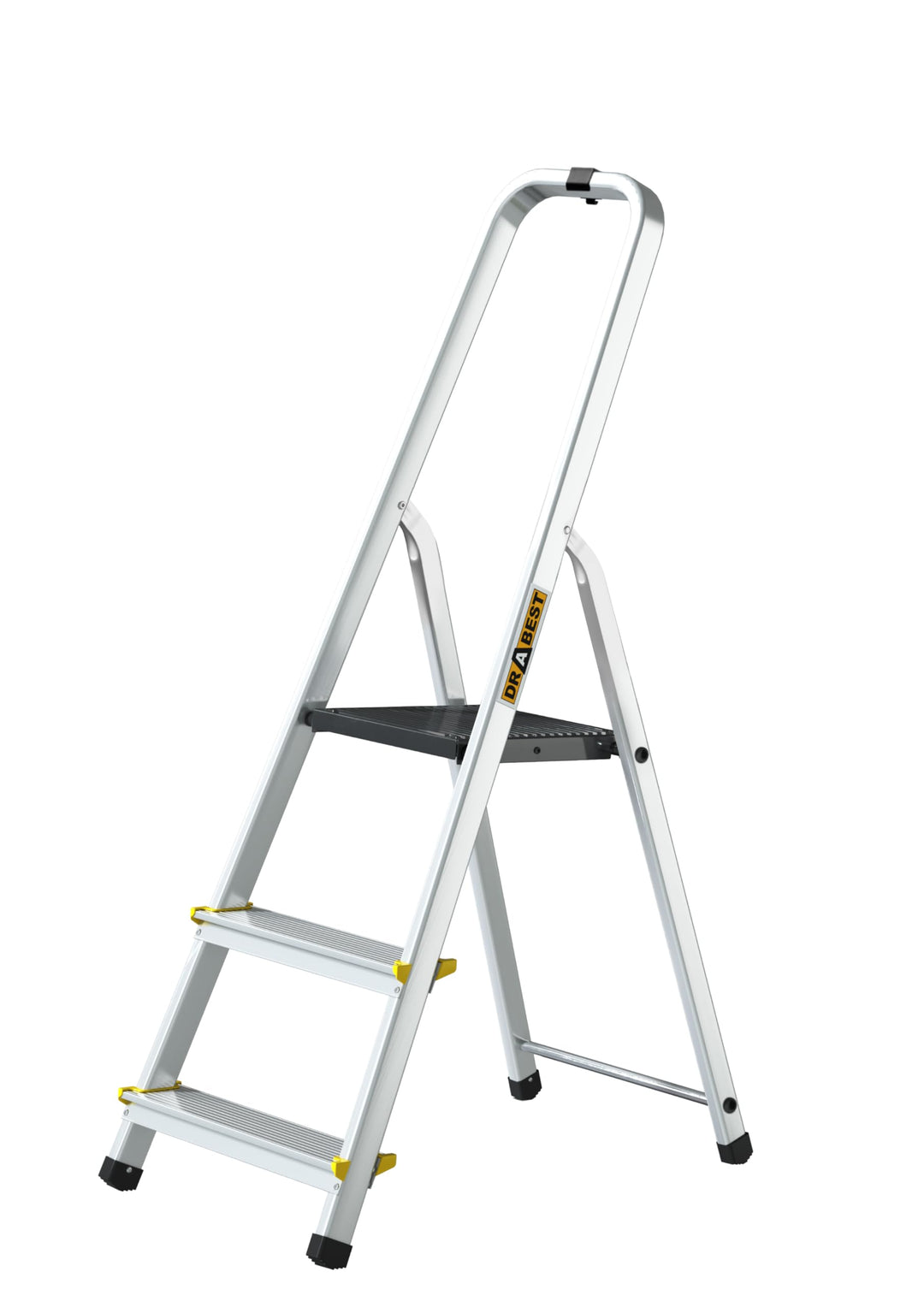 Drabest - PRO Haushaltsleiter - Stehleiter - 3 Stufen - Arbeitshöhe 2,54m - Klappleiter aus Aluminiu