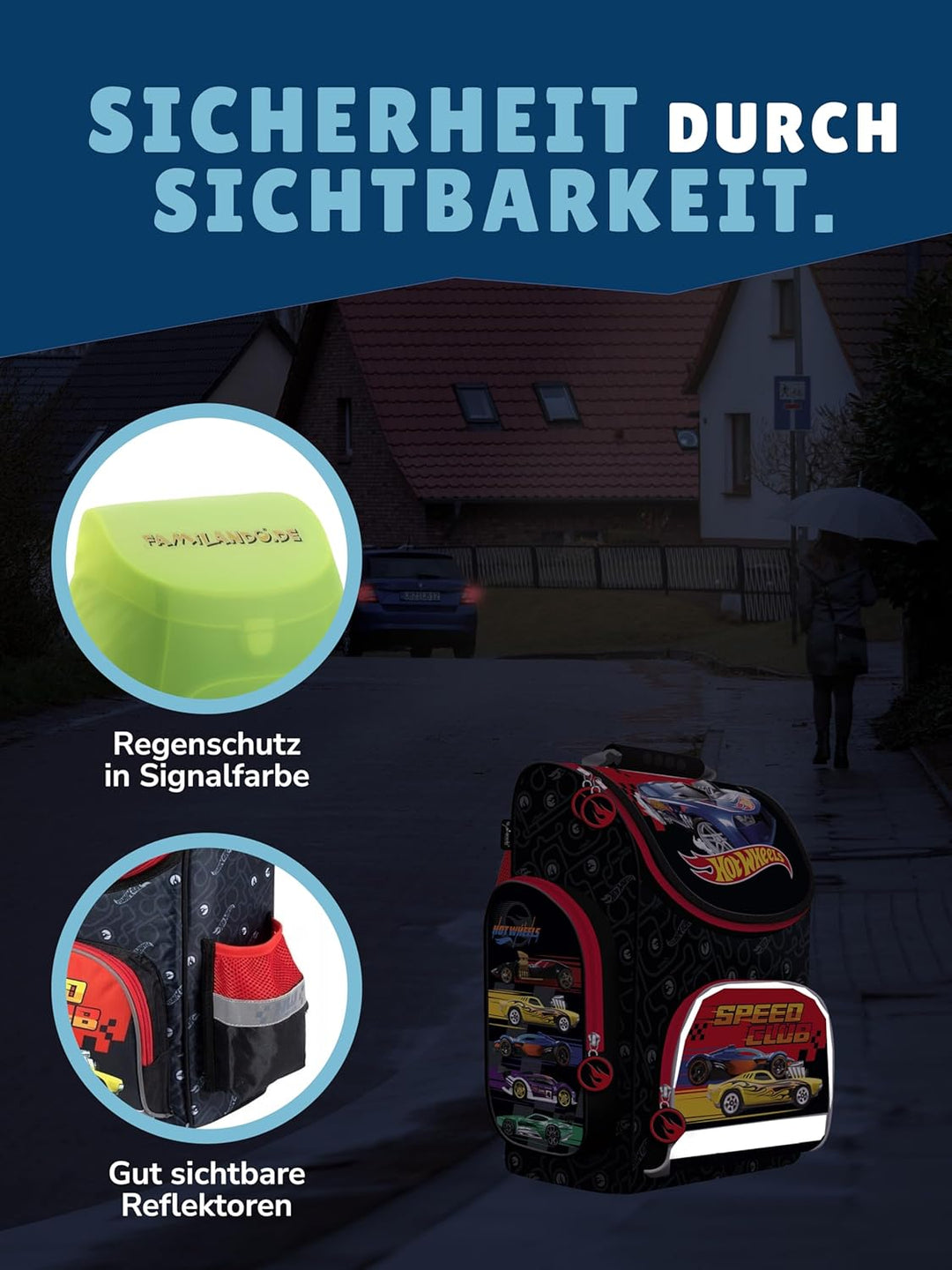 Familando Hot Wheels Schulranzen-Set 7 tlg. mit Federmappe, Turnbeutel und