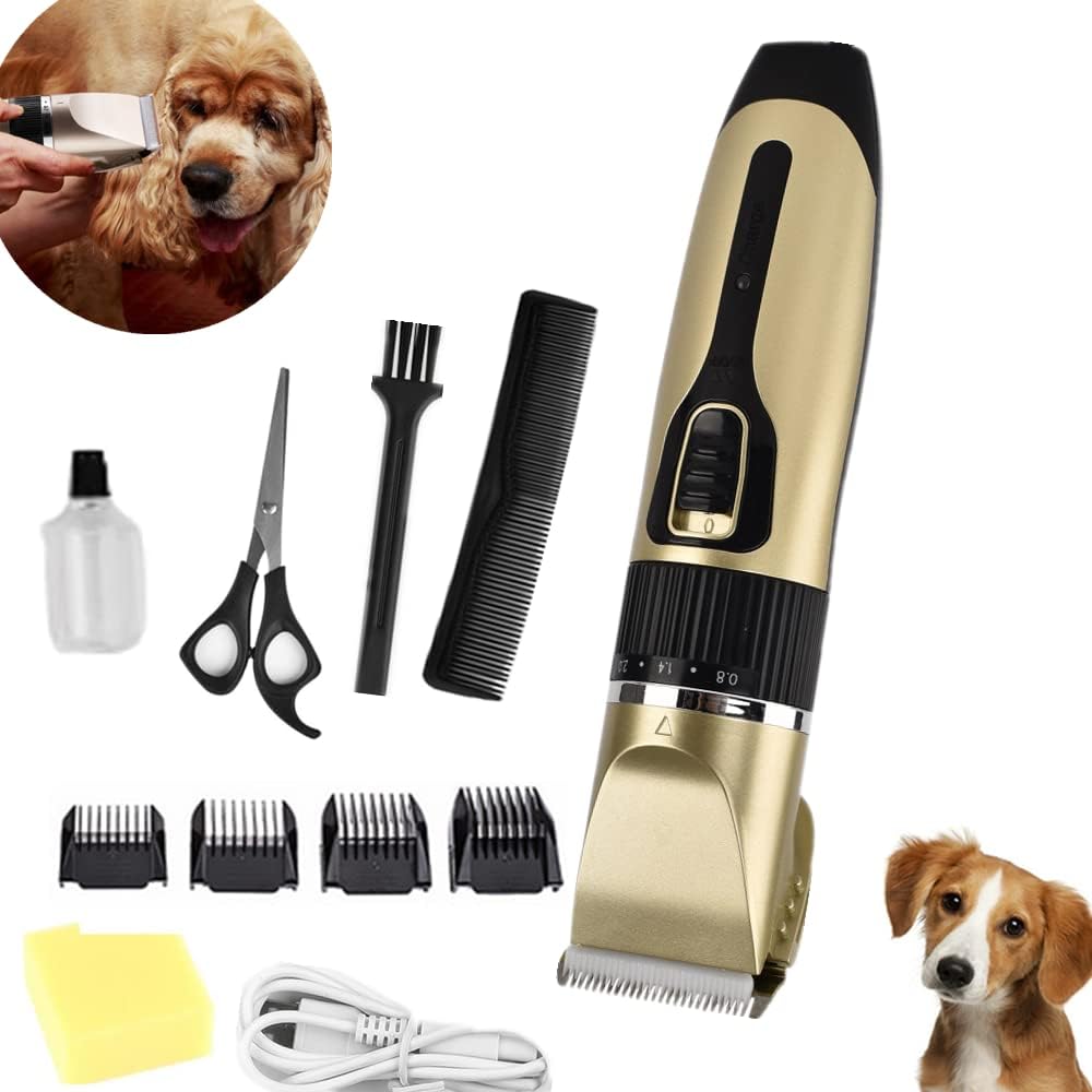 Pet Hundeschermaschine Profi, Elektrische Schermaschine Hundetrimmer Kit mit 4 Führungskämmen Barttr