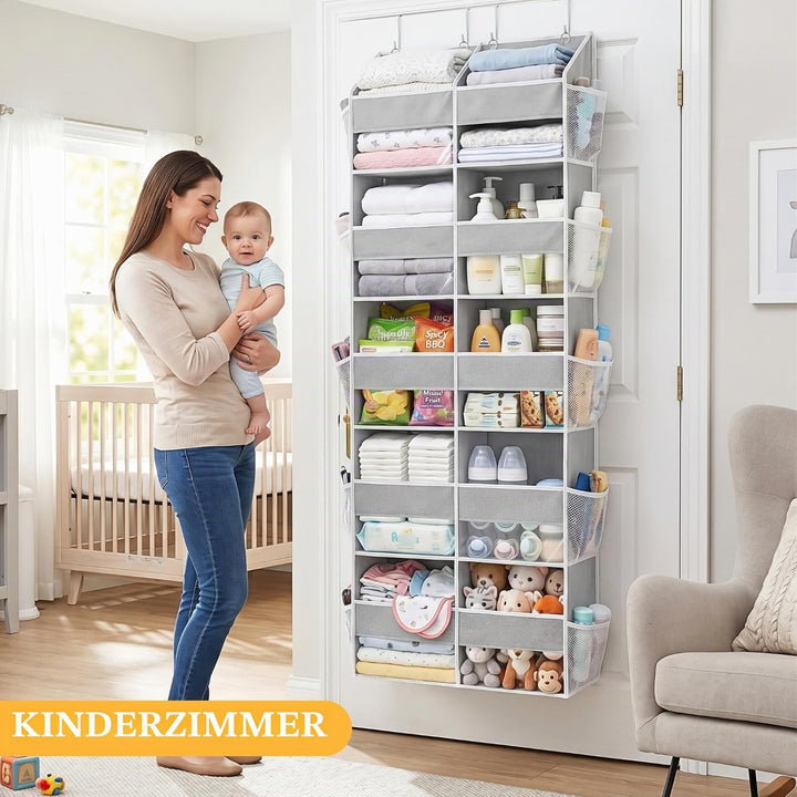 Tür-Organizer, 5-stöckig, extra gross, hinter der Tür, mit 10 grossen Front- und 10 Netztaschen, 36,