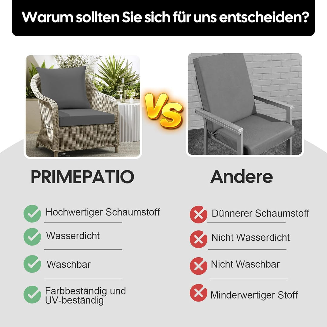 Sitzkissen Outdoor mit Rückenlehne, Wasserdicht Gartenmöbel Sitzpolster mit Hochdichte Schwammfüllun