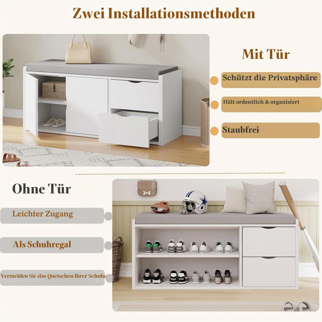 LVB Sitzbank mit Stauraum, Schuhbank mit Sitzfläche, Gepolstert, Multifunktionale schuhregal mit Sch