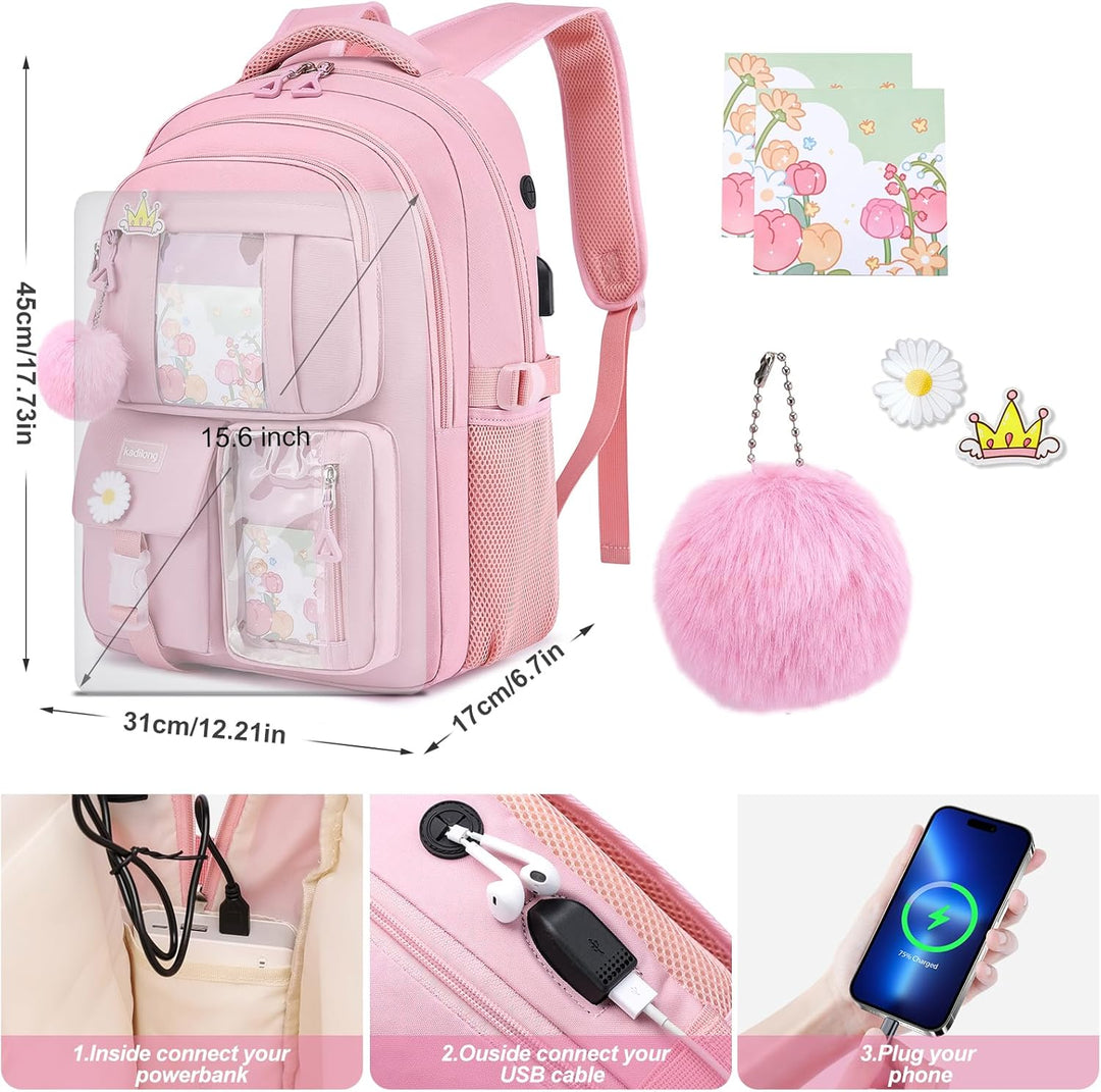 kadilong Rucksack Schule Mädchen Rucksack Laptop Damen 15,6 Zoll für Uni,Schultasche Schulranzen mit