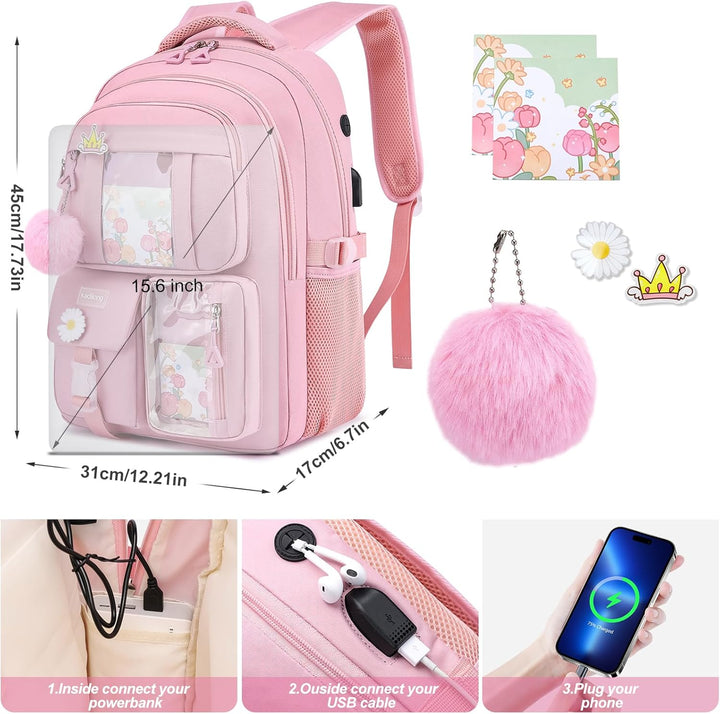 kadilong Rucksack Schule Mädchen Rucksack Laptop Damen 15,6 Zoll für Uni,Schultasche Schulranzen mit