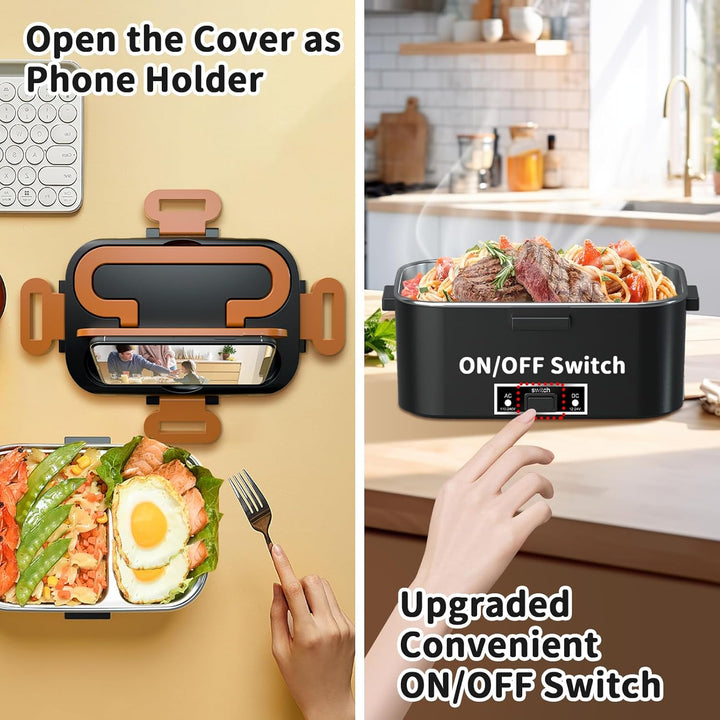 SOOOEC Elektrische Lunchbox 100W, 3-in-1 tragbare beheizte Lunchbox, Herausnehmbare Edelstahl-Brotdo