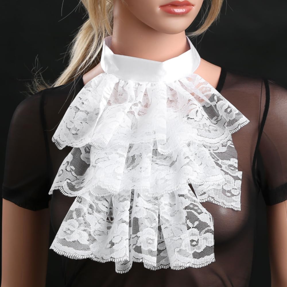 Elegtiskas Detachable Dickey Collar Victorian Lace Jabot Neck Ruff Collar Fake Collar S-M 244white,