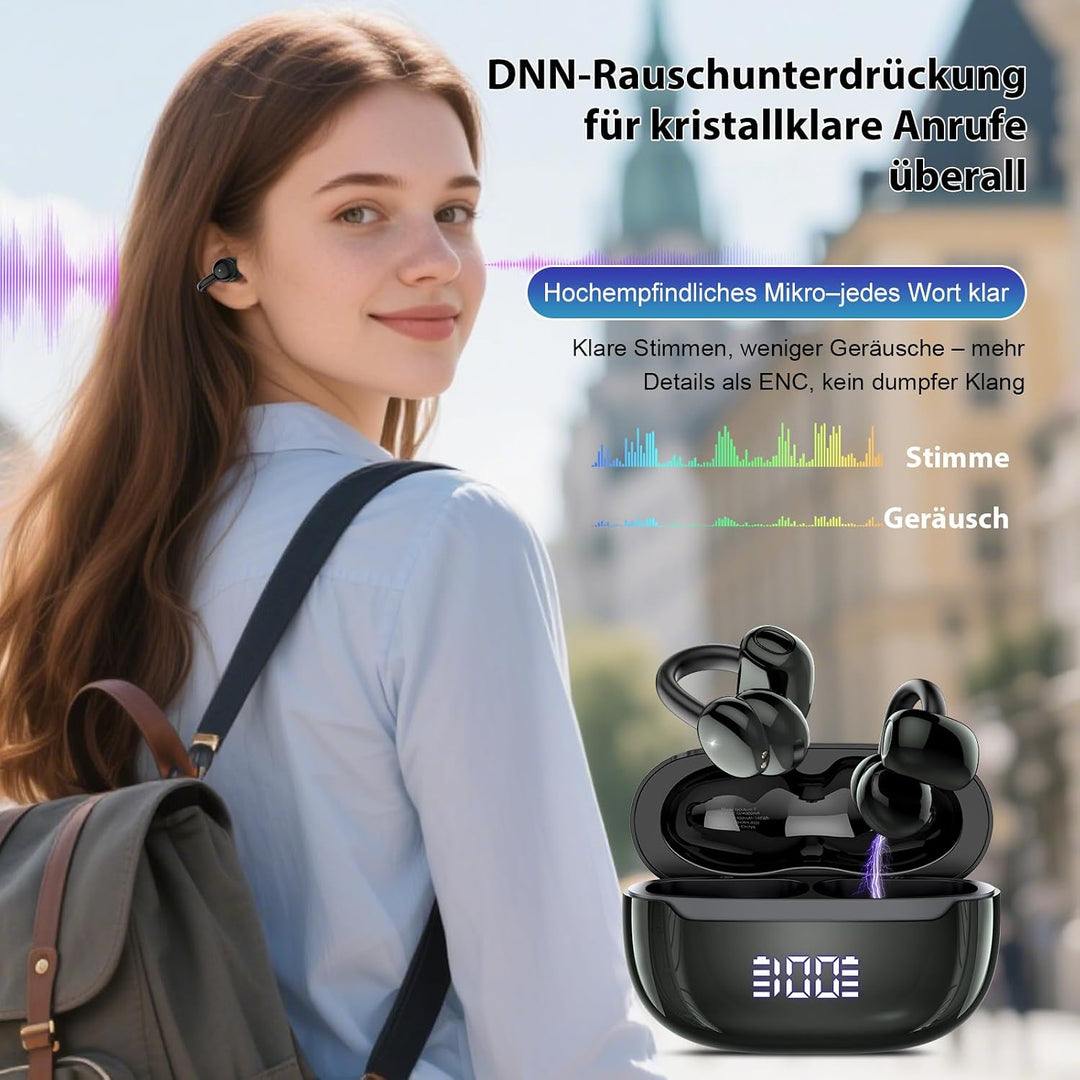 Open Ear Kopfhörer Bluetooth 5.4, Clip On Kopfhörer mit Innovatives Clip-Design, 48Std Spielzeit ohr