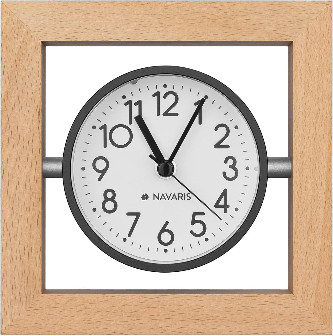 Navaris Analog Holz Tischuhr Quadrat Design - 13,2 x 13,2 x 4,3cm - analoge Uhr ohne Ticken weisses