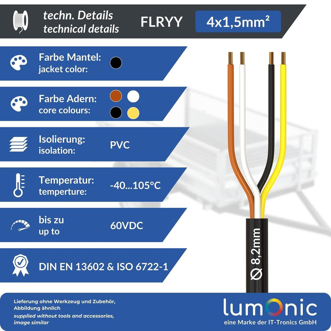 20m Lumonic 1m FLRYY Fahrzeugkabel 4 adrig I Fahrzeugleitung mit Kabelquerschnitt 4x 1,5mm² I Kabel