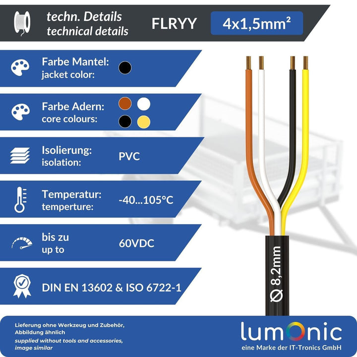 20m Lumonic 1m FLRYY Fahrzeugkabel 4 adrig I Fahrzeugleitung mit Kabelquerschnitt 4x 1,5mm² I Kabel