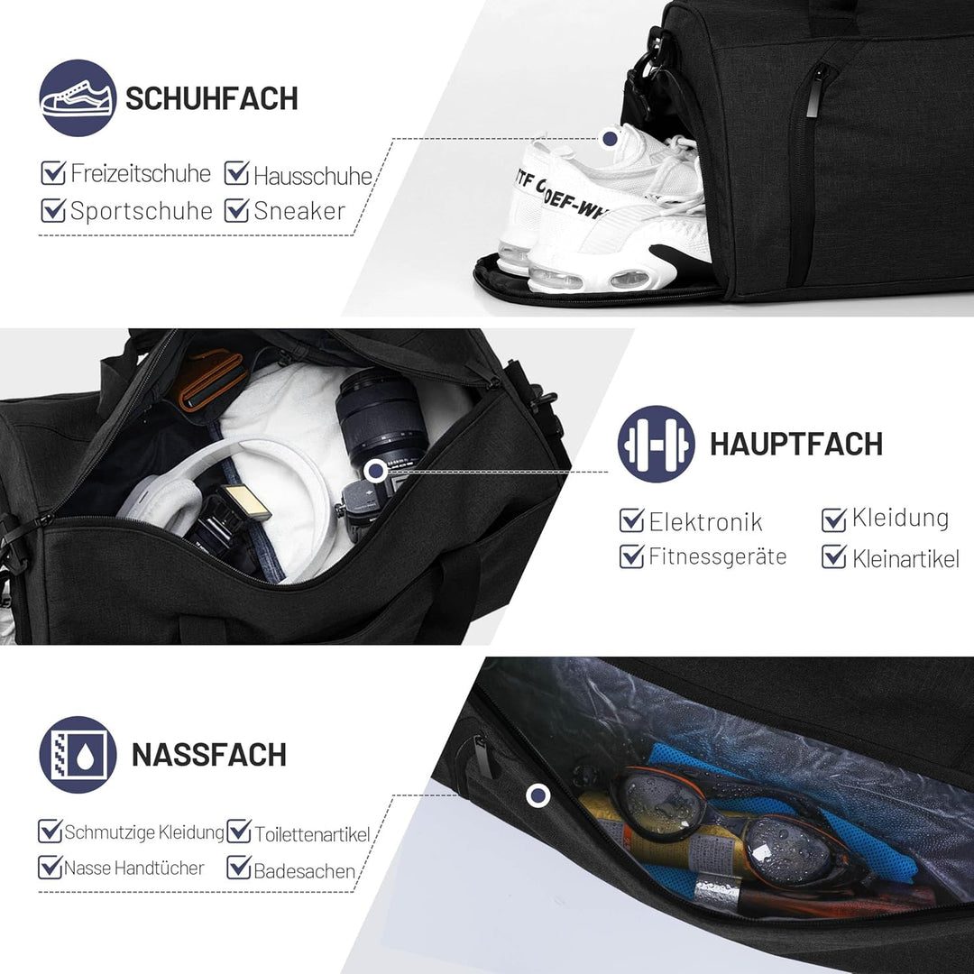Sporttaschen für Damen und Herren, 25L Reisetasche Duffel Bag Übernachtungstasche mit Schuhfach &amp; Na
