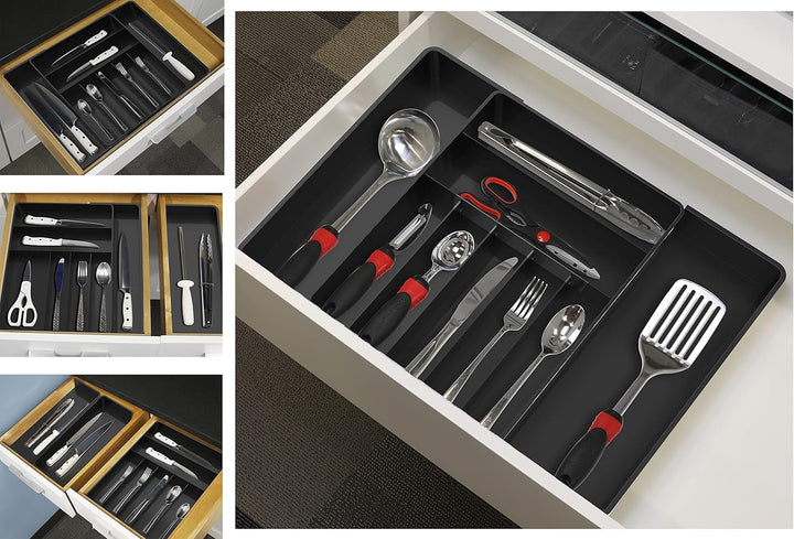 Simple Houseware Erweiterbarer Besteck-Organizer für Küchenschubladen, Schwarz, Schwarz