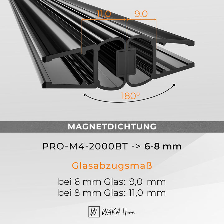WAKA Premium SET Magnet - Duschdichtung & Duschtür PRO-M4 Duschdichtungen für Duschtüren Optisch Sch