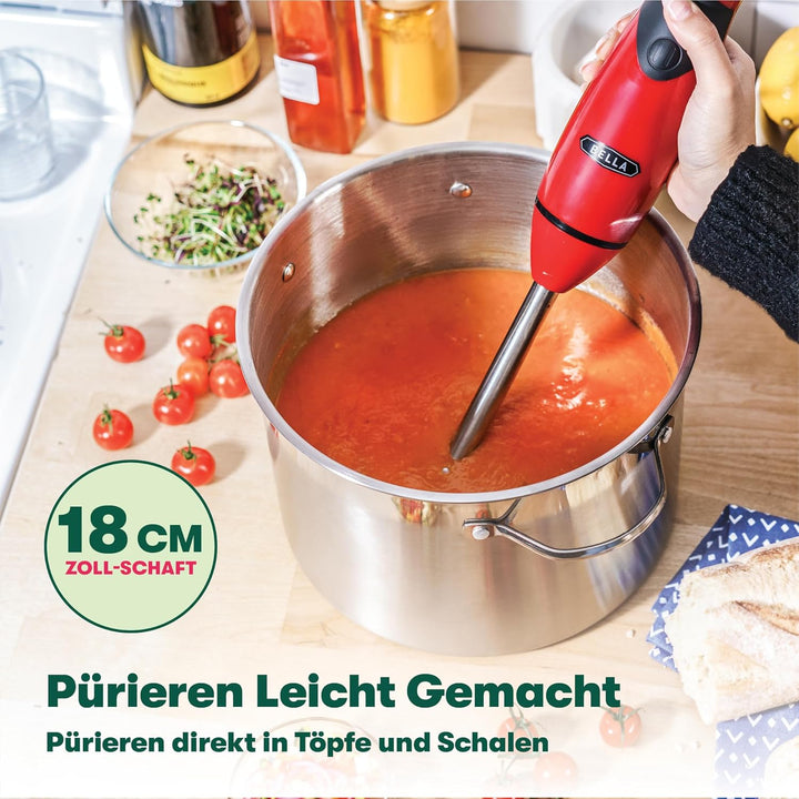 BELLA Stabmixer mit Schneebesenaufsatz, schnelles Mixen von Saucen, Pürieren von Suppen, Smoothies &