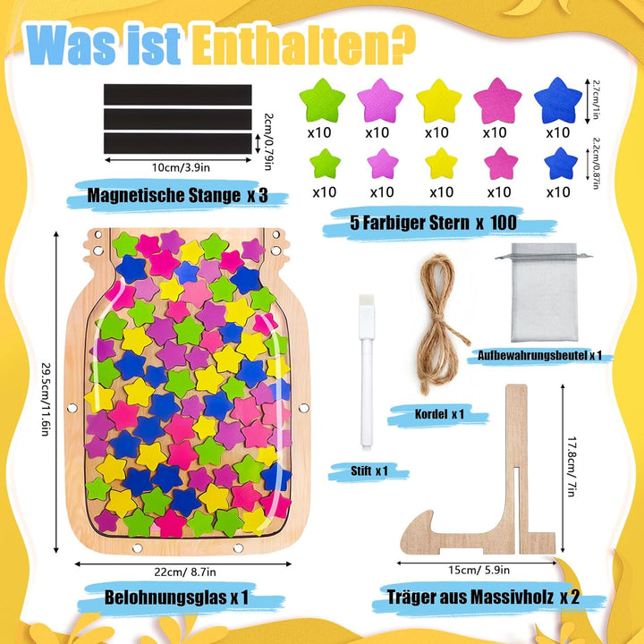 CMBPNNGS Magnetisch Belohnungsglas fur Kinder, Belohnungssystem mit 100 Sternen, Reward Jar Klassenz