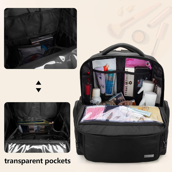 BAFASO Grosser Make-up-Rucksack, Kosmetiktasche mit Laptoptasche, Make-up-Tasche, Schwarz, Schwarz