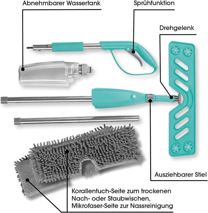 CLEANmaxx Spray-Mopp mit Wendefunktion | Bodenwischer mit Sprühfunktion & flexiblem Teleskopstiel |