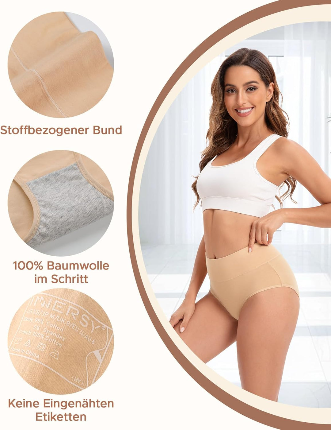 INNERSY Unterhosen Damen Baumwolle Stretch Slips Hohe Taille Weiche Unterwäsche Frauen 5er Pack XS S