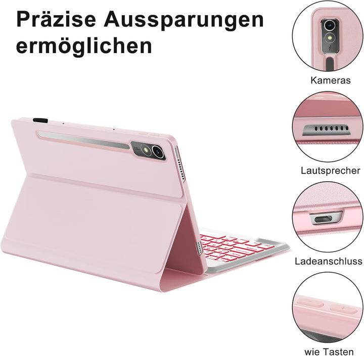 IVEOPPE Hülle mit Tastatur für Lenovo Tab P12 12.7" 2023, 7 Farbige Beleuchtung, Magnetische Bluetoo