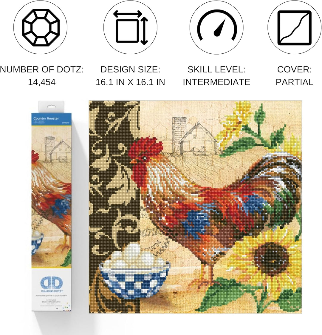 Diamond Dotz DD9-049 Country Rooster, ca. 41 x 41 cm gross, Diamond Painting, Malen mit Diamanten, f