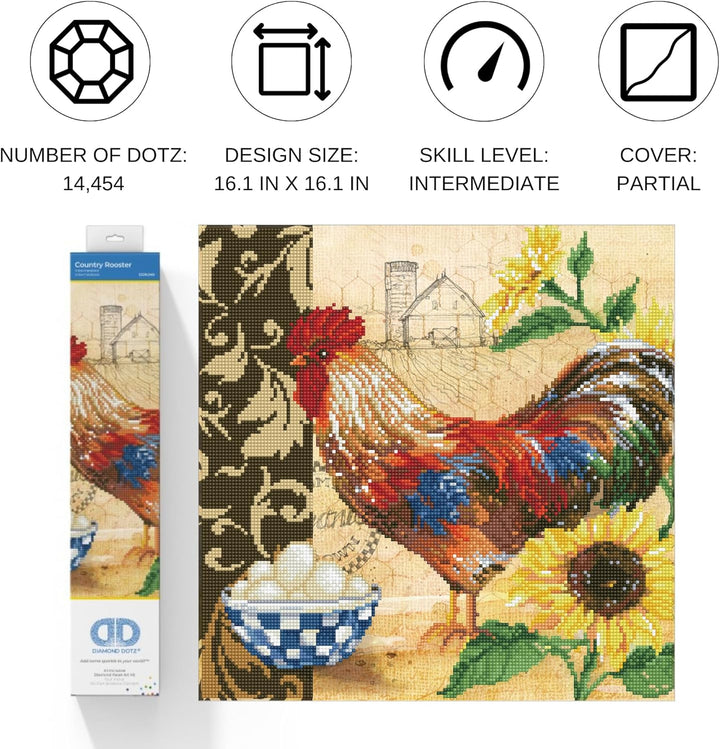 Diamond Dotz DD9-049 Country Rooster, ca. 41 x 41 cm gross, Diamond Painting, Malen mit Diamanten, f