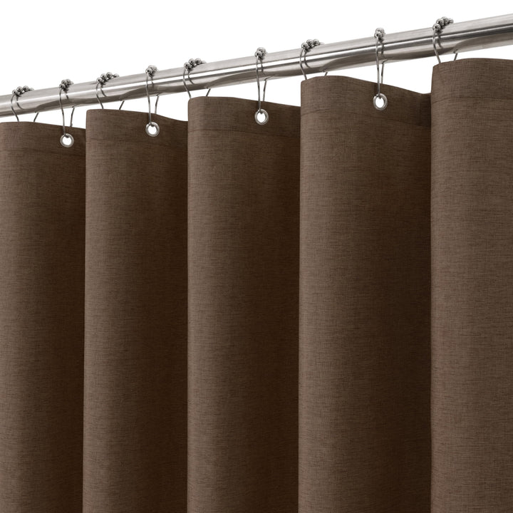 VANZAVANZU Duschvorhang Leinen mit Metall Duschvorhangringe Stoff Textil Badewannenvorhang Anti Schi