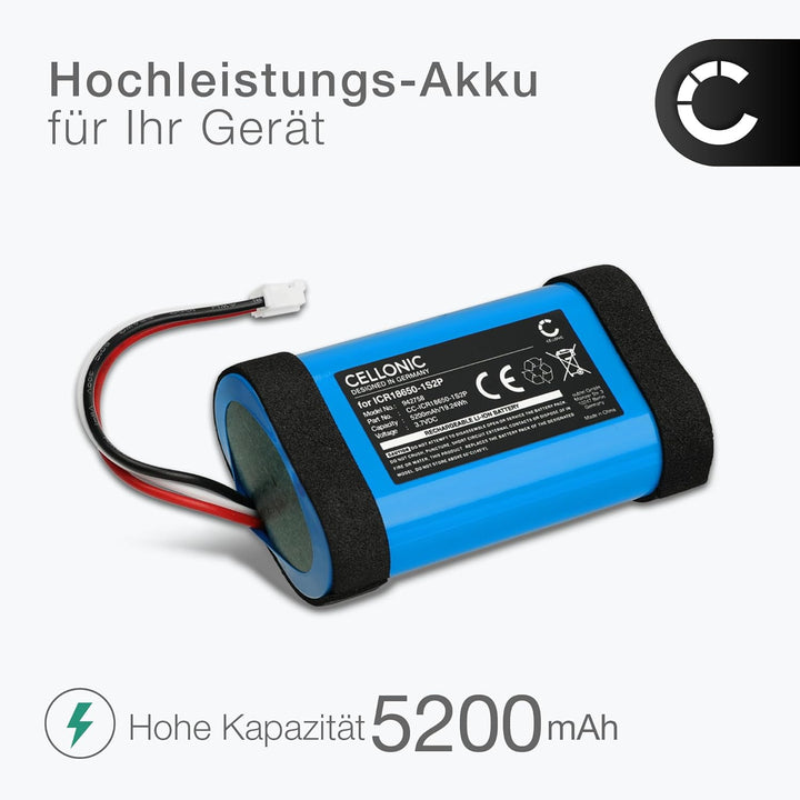 CELLONIC, Lautsprecherakku kompatibel mit Philips BT6000 (5200mAh, 3.7V) Ersatzakku ICR18650-1S2P