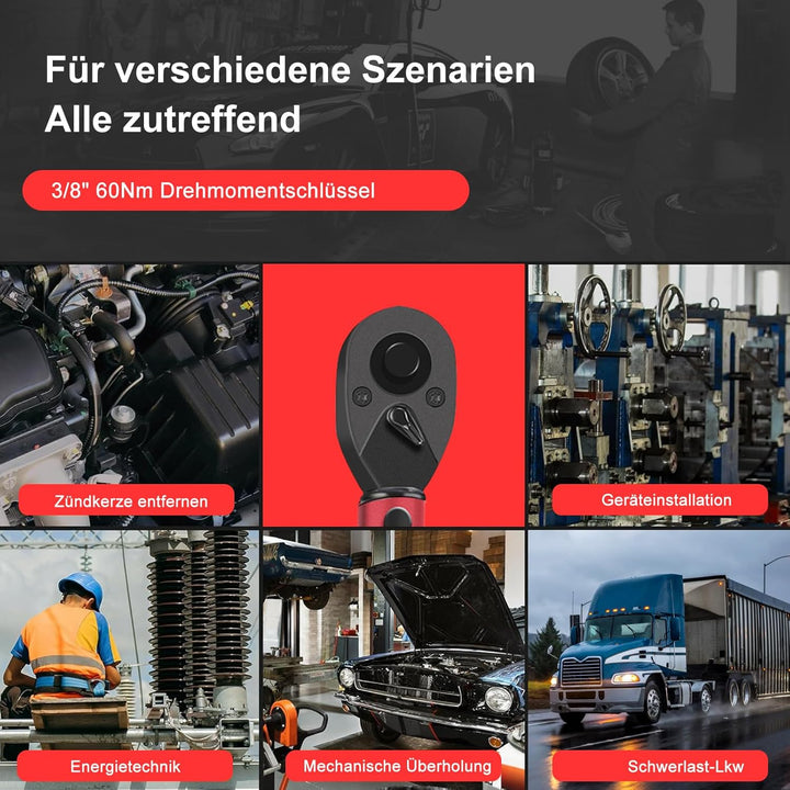 ATsafepro Drehmomentschlüssel 3/8 Zoll, 5-60Nm Drehmomentschlüssel Klein ±3% Fehlergenauigkeit mit 7