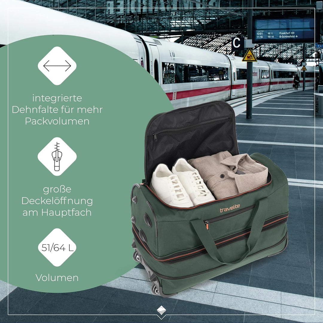 travelite 2-Rad Trolley Reisetasche Gr. S mit Dehnfalte, Gepäck Serie BASICS: Weichgepäck Reisetasch