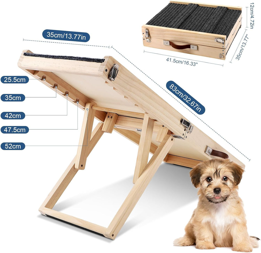 Klappbare Holz-Hundrampe für Bett, Sofa und Auto – Verstellbare Haustierrampe für kleine Hunde, Höhe