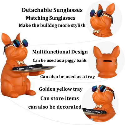 Orange Bulldoggen-Tablett-Statue – Modernes Sparschwein-Tablett zur Aufbewahrung von Schlüsseln, Süs